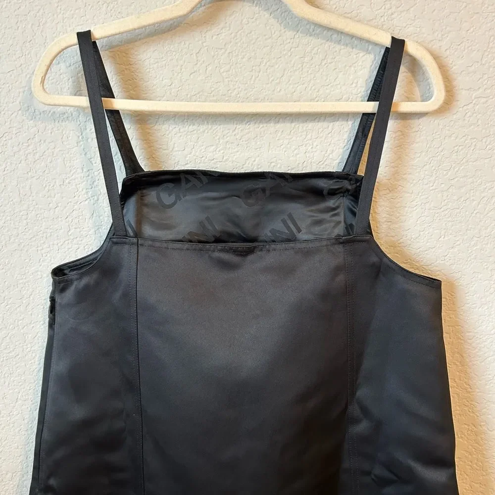 NWT GANNI Duchesse Satin Mini Dress in Black, Size 42 (US 10/12) - Picture 6 of 12